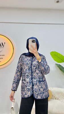 Düğmeli Etnik Desen Ceket - 1