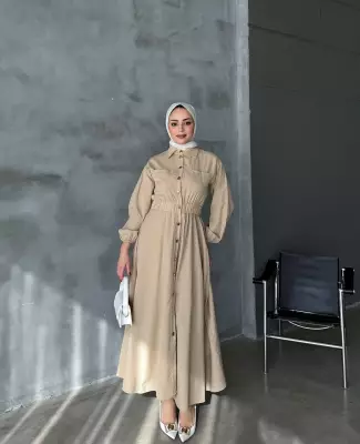 Düğmeli Trekoton Elbise - 2