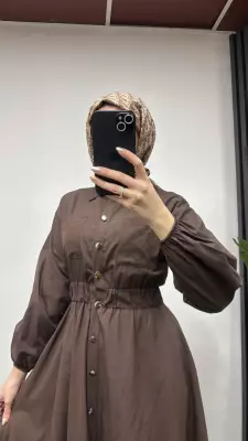 Düğmeli Trekoton Elbise - 6