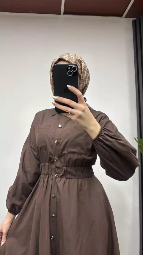 Düğmeli Trekoton Elbise - 6