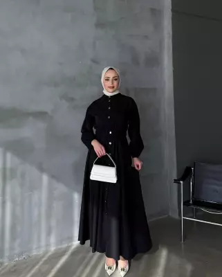 Düğmeli Trekoton Elbise - 11