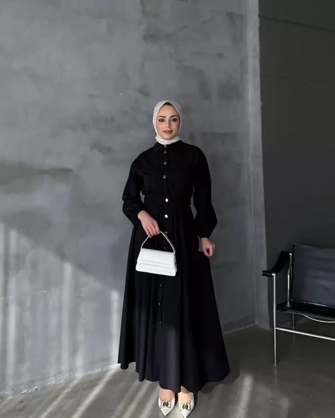 Düğmeli Trekoton Elbise - 11